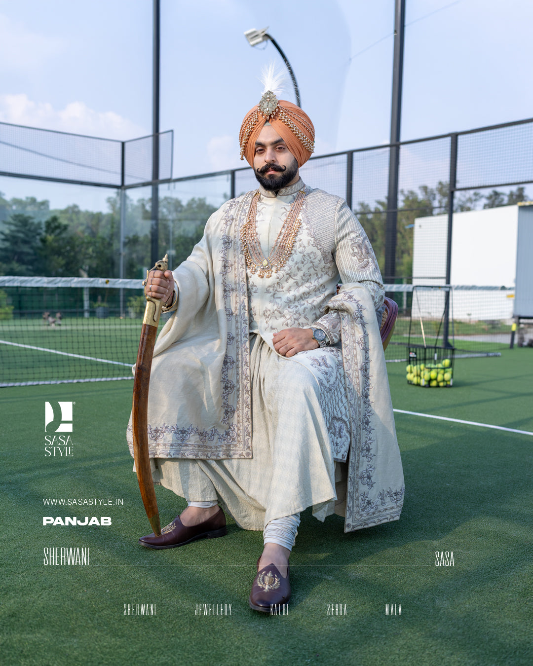 Regal Resham Embroidered Sherwani for the Modern Sikh Groom