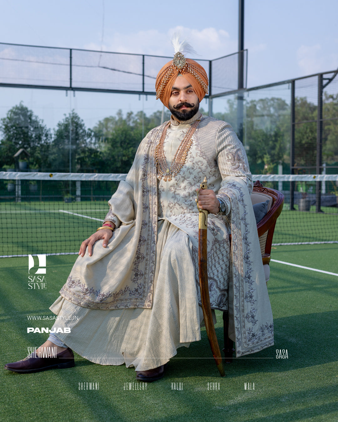 Regal Resham Embroidered Sherwani for the Modern Sikh Groom