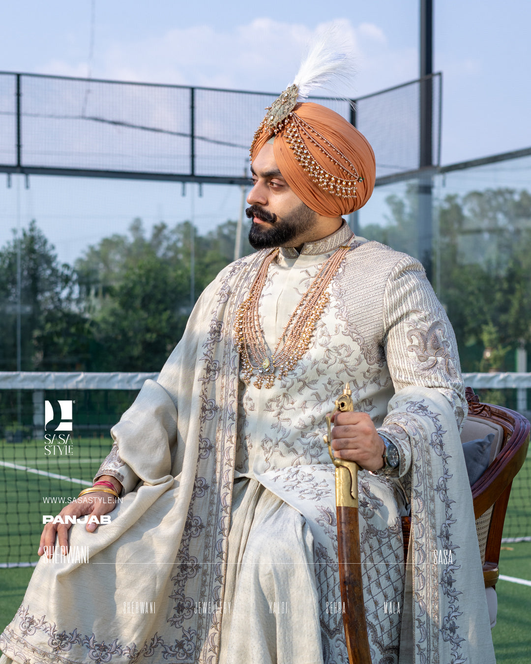 Regal Resham Embroidered Sherwani for the Modern Sikh Groom