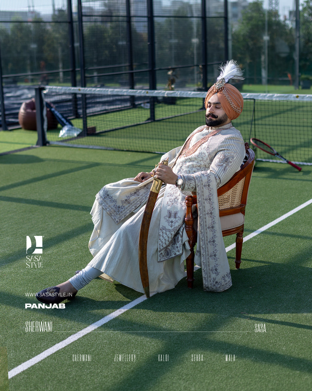 Regal Resham Embroidered Sherwani for the Modern Sikh Groom