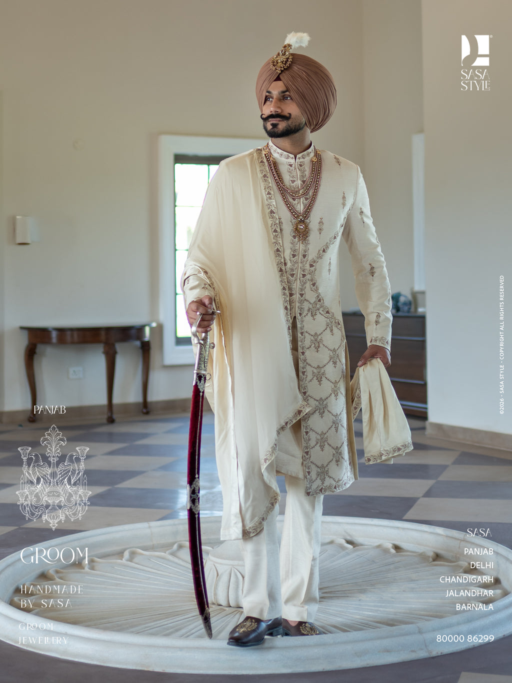 Ivory Handcrafted Sherwani with Regal Embroidery for the Modern Groom