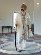 Ivory Handcrafted Sherwani with Regal Embroidery for the Modern Groom