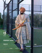 Regal Resham Embroidered Sherwani for the Modern Sikh Groom