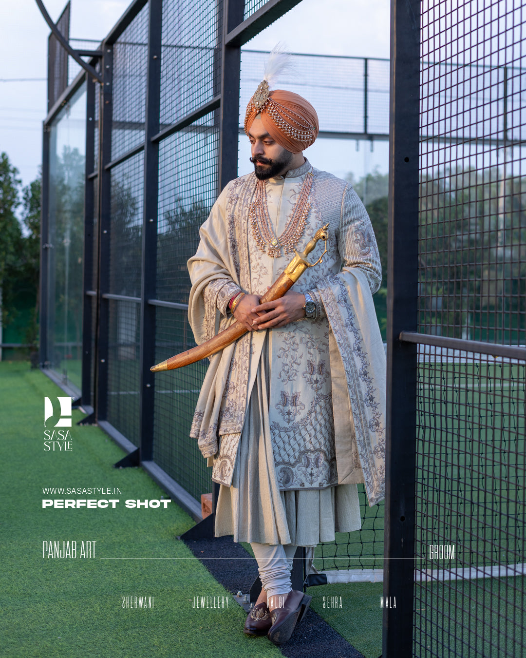 Regal Resham Embroidered Sherwani for the Modern Sikh Groom