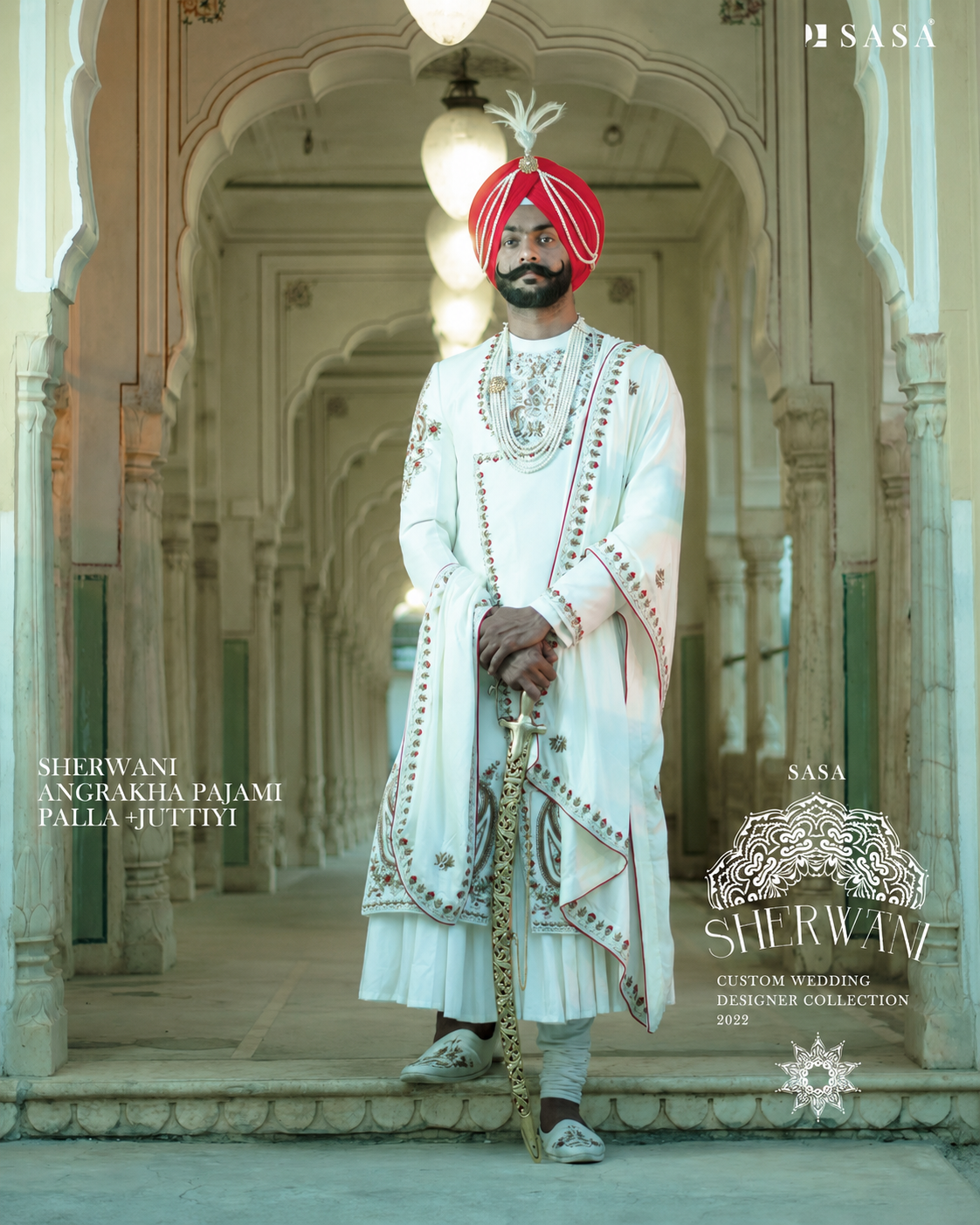 Majestic White Angrakha Sherwani