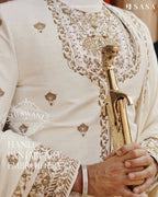 Royal Off-White Sherwani with Heritage Embroidery and Regal Elegance