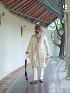 Ivory Handcrafted Sherwani with Regal Embroidery for the Modern Groom