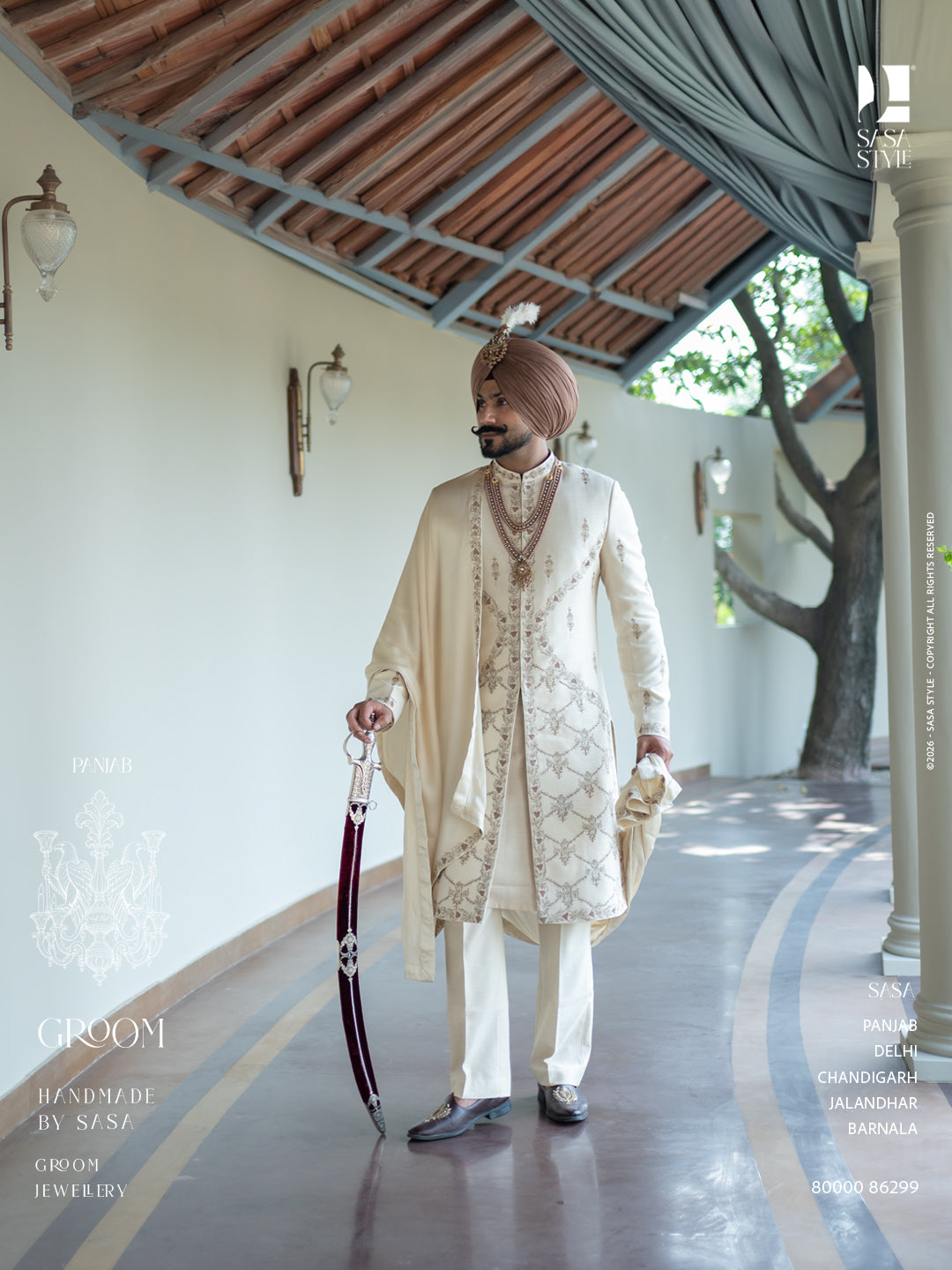Ivory Handcrafted Sherwani with Regal Embroidery for the Modern Groom