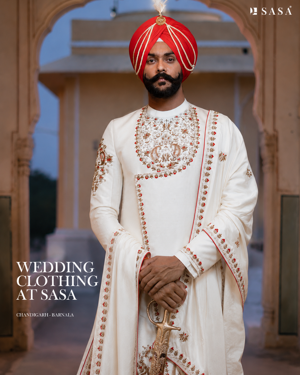 Majestic White Angrakha Sherwani