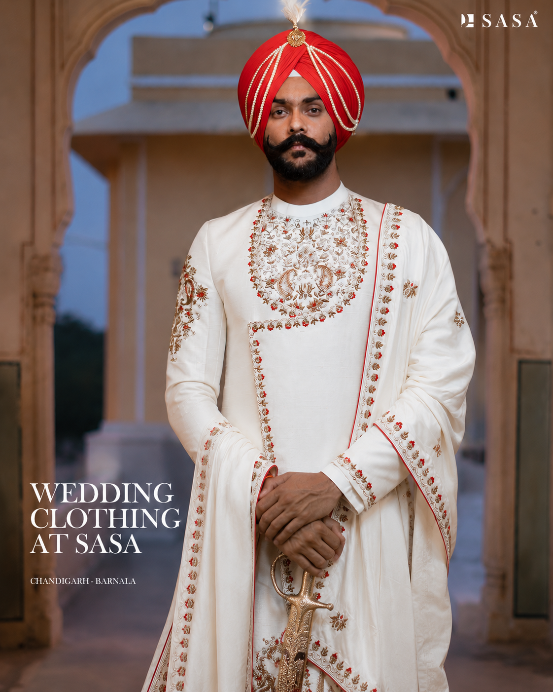 Majestic White Angrakha Sherwani