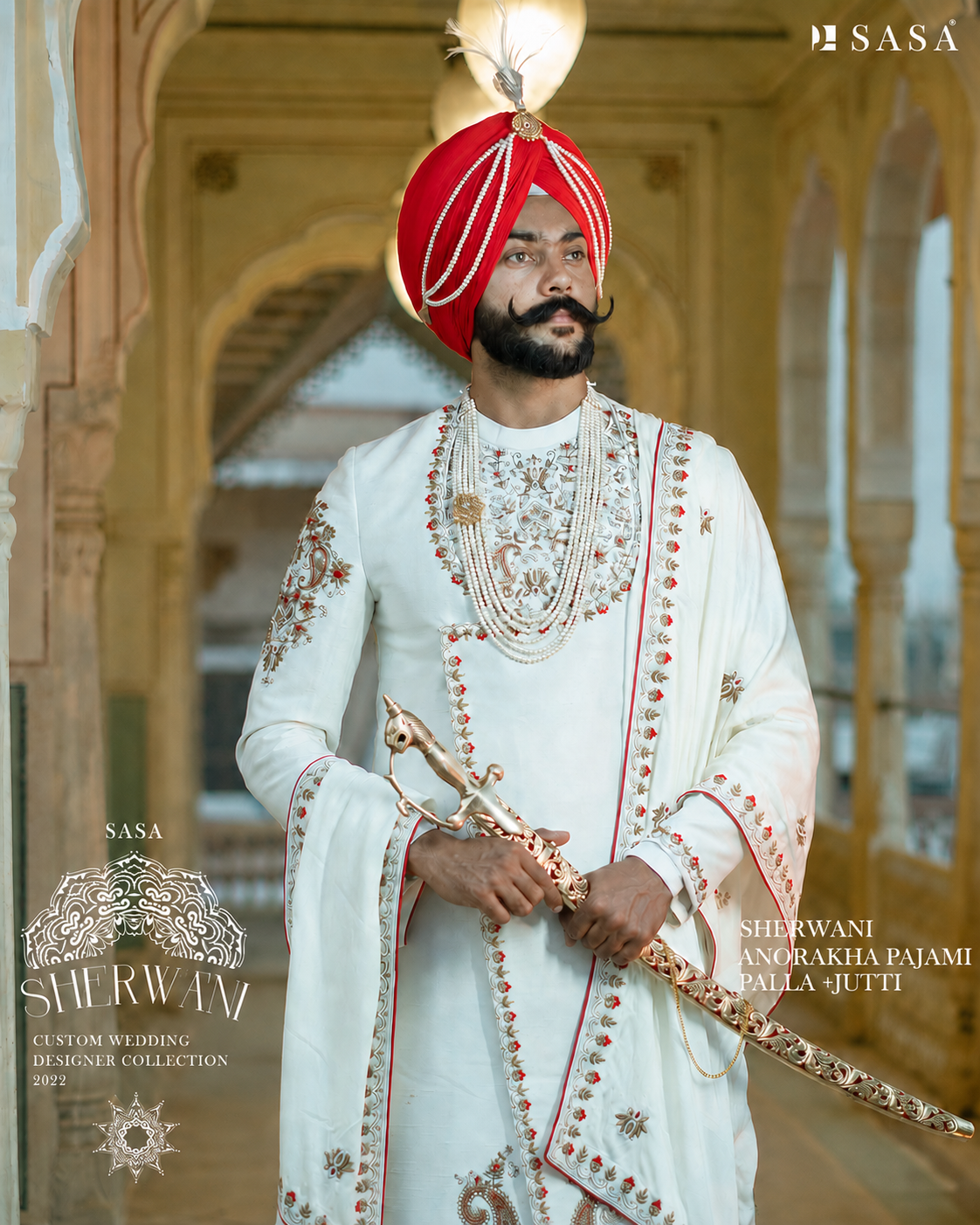 Majestic White Angrakha Sherwani