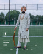 Regal Resham Embroidered Sherwani for the Modern Sikh Groom
