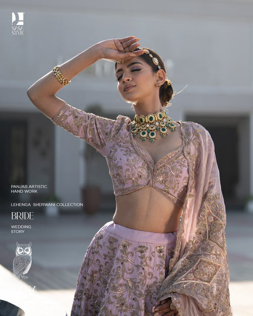 Blush Pink Hand Embroidered Lehenga