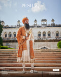 Akal Sahaye Ivory Pushaq with Gold & Copper Embroidery