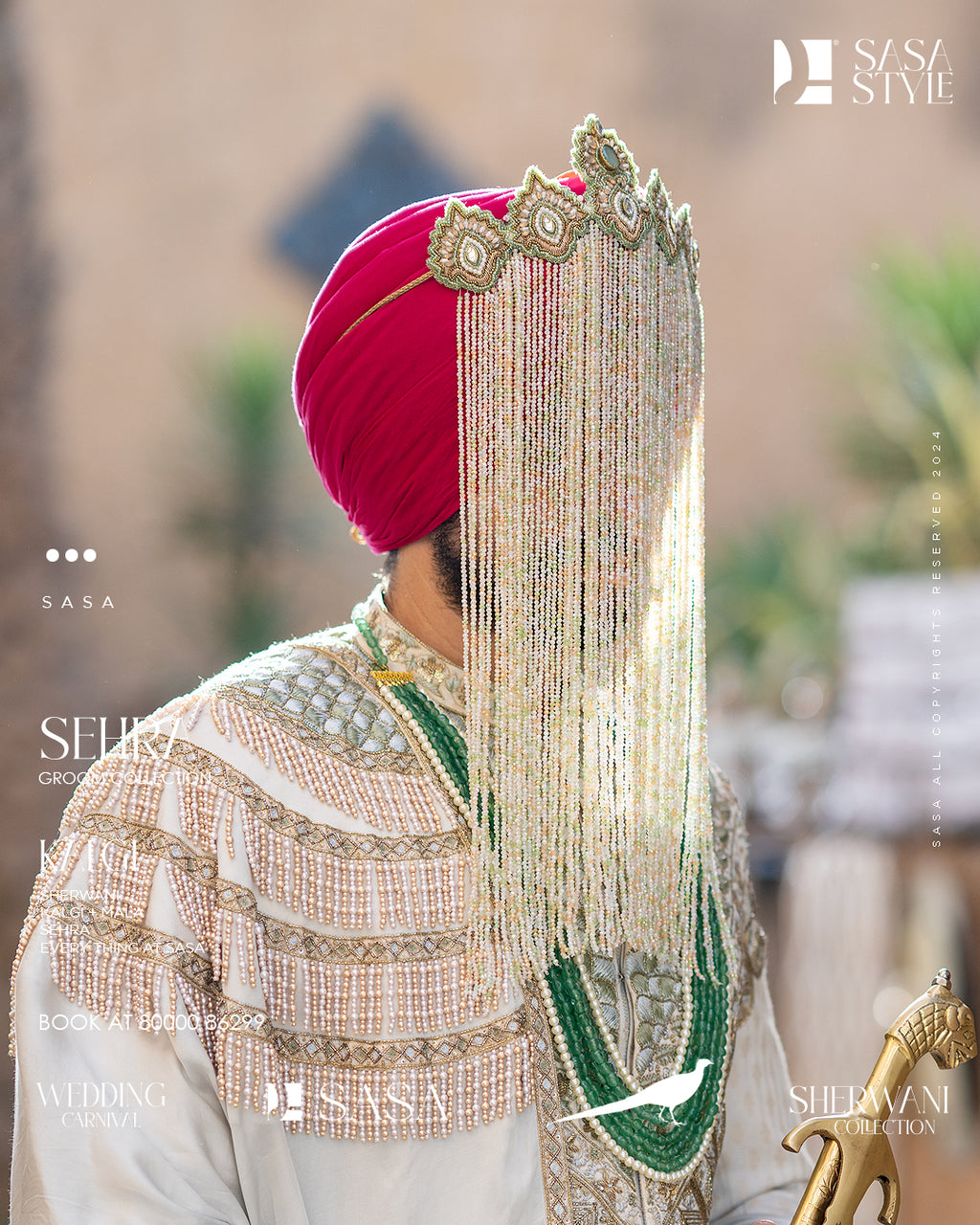 Beige-Green Cascade Sehra