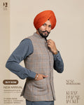 Beige Brown Herringbone Jacket with Charcoal Grey Kurta Pajama