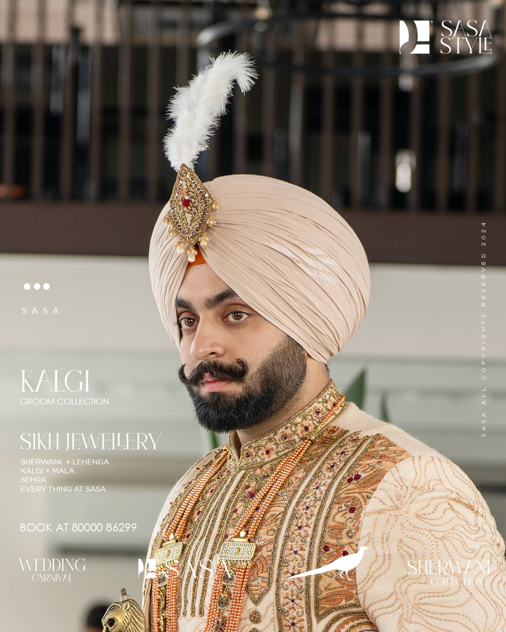 Beige Cream Sherwani with Exquisite Thread and Bead Embellishments