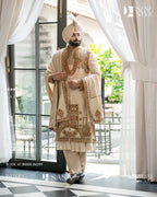 Beige Cream Sherwani with Exquisite Thread and Bead Embellishments