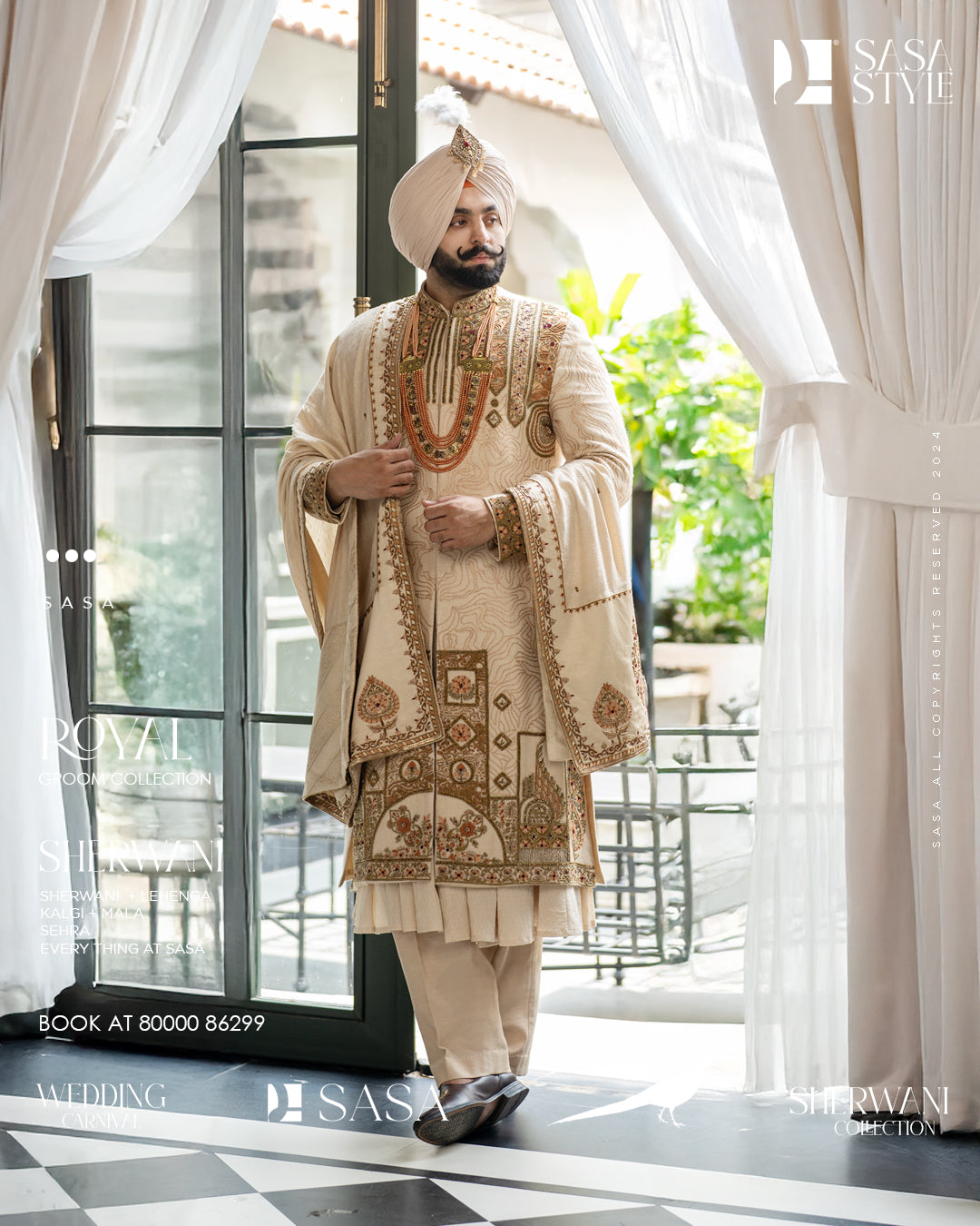 Beige Cream Sherwani with Exquisite Thread and Bead Embellishments