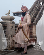 Beige Gold Vintage Groom Sherwani with Heritage Hand Embroidery