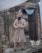Beige Gold Vintage Groom Sherwani with Heritage Hand Embroidery