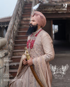 Beige Gold Vintage Groom Sherwani with Heritage Hand Embroidery