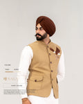 Beige Golden Embroidered Jacket with Ivory Kurta Pajama