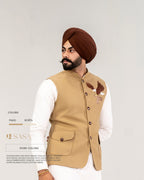 Beige Golden Embroidered Jacket with Ivory Kurta Pajama