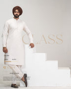 Beige Golden Embroidered Jacket with Ivory Kurta Pajama