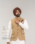 Beige Golden Embroidered Jacket with Ivory Kurta Pajama