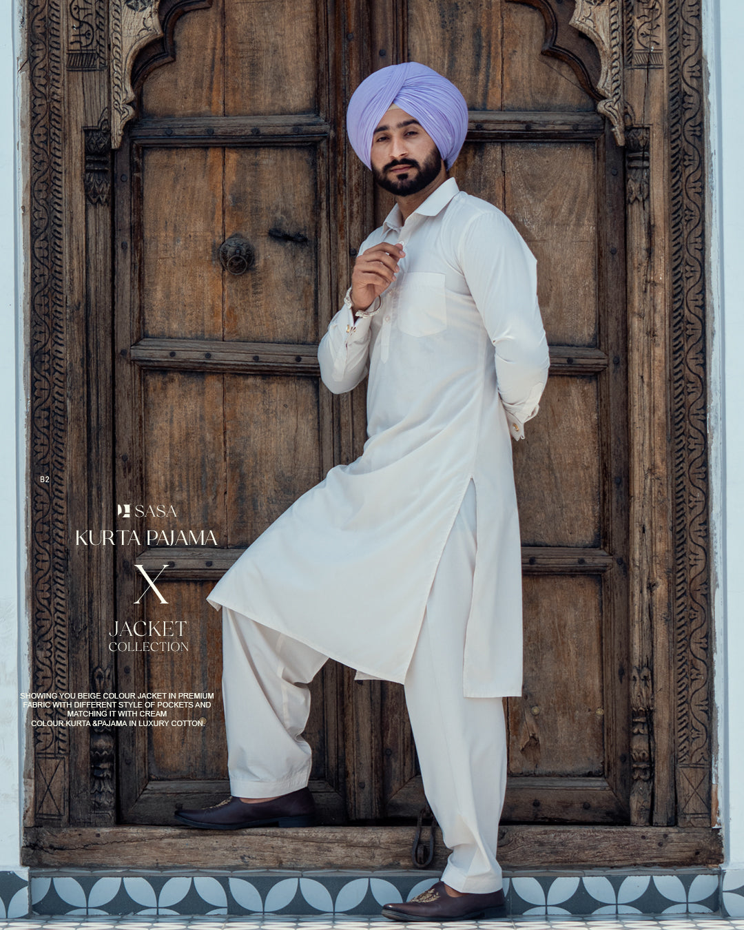 Beige Pocket Style Jacket with Cream Kurta Pajama