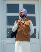 Beige Pocket Style Jacket with Cream Kurta Pajama