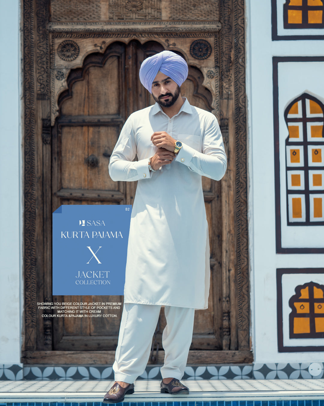 Beige Pocket Style Jacket with Cream Kurta Pajama