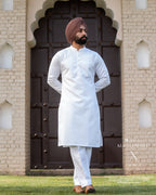 Beige Rust Dual-Tone Jacket with Classic White Kurta Pajama