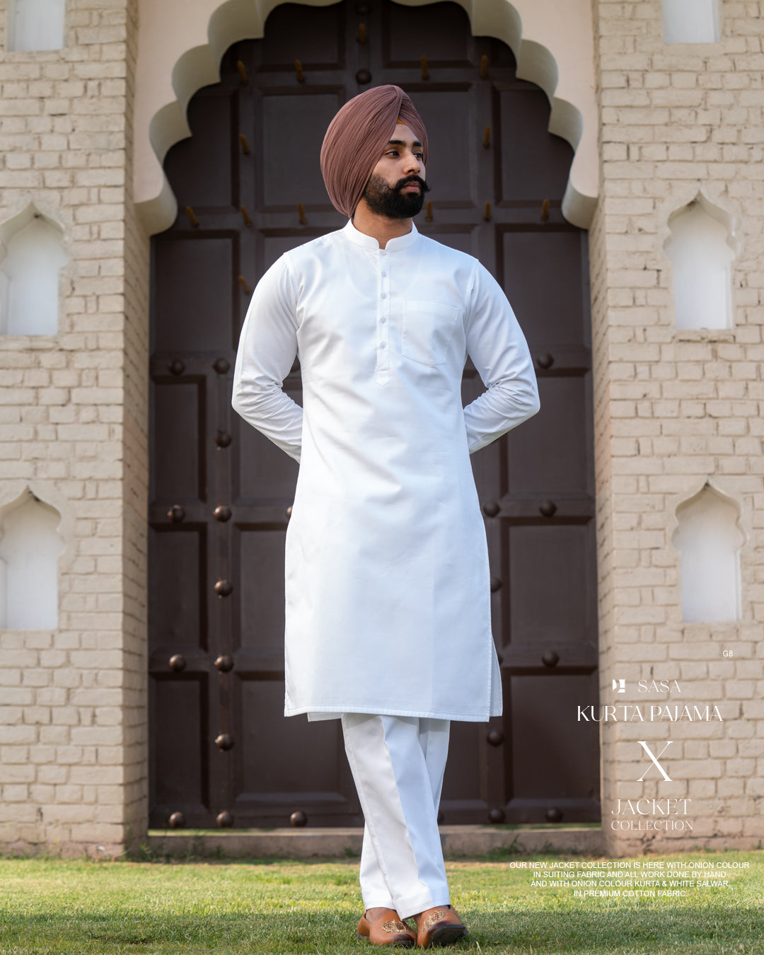 Beige Rust Dual-Tone Jacket with Classic White Kurta Pajama