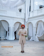 Beige Tan Achkan with Royal Detailing for Wedding Elegance