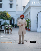 Beige Tan Achkan with Royal Detailing for Wedding Elegance