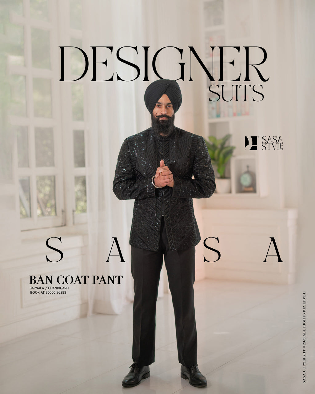 Black 2 Piece Band Gala Coat Pant