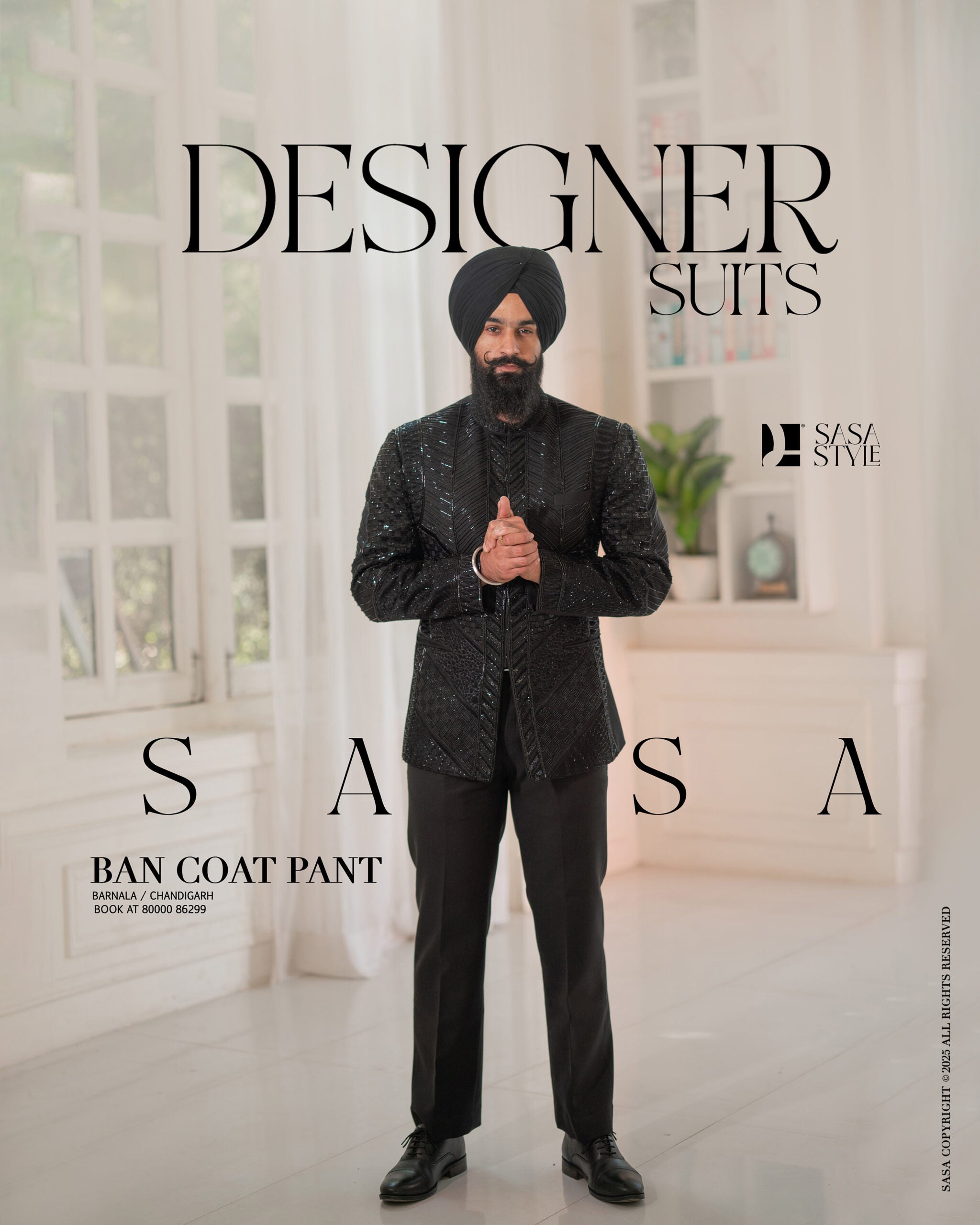 Black 2 Piece Band Gala Coat Pant
