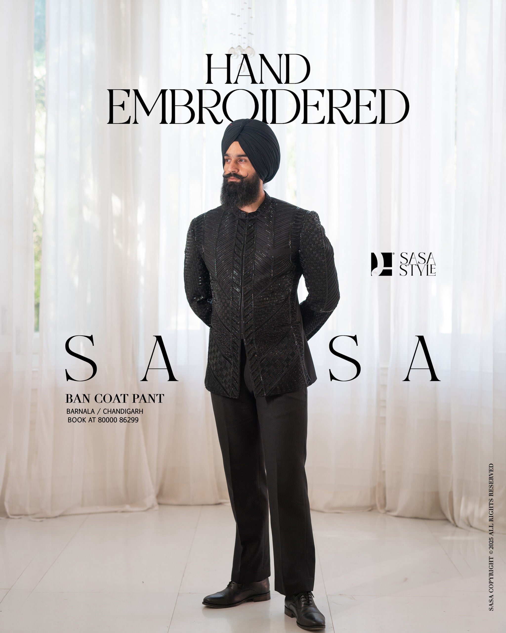 Black 2 Piece Band Gala Coat Pant