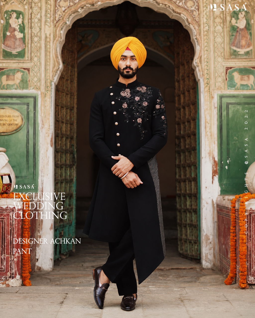 Royal Black Designer Achkan with Contemporary Wedding Elegance Style