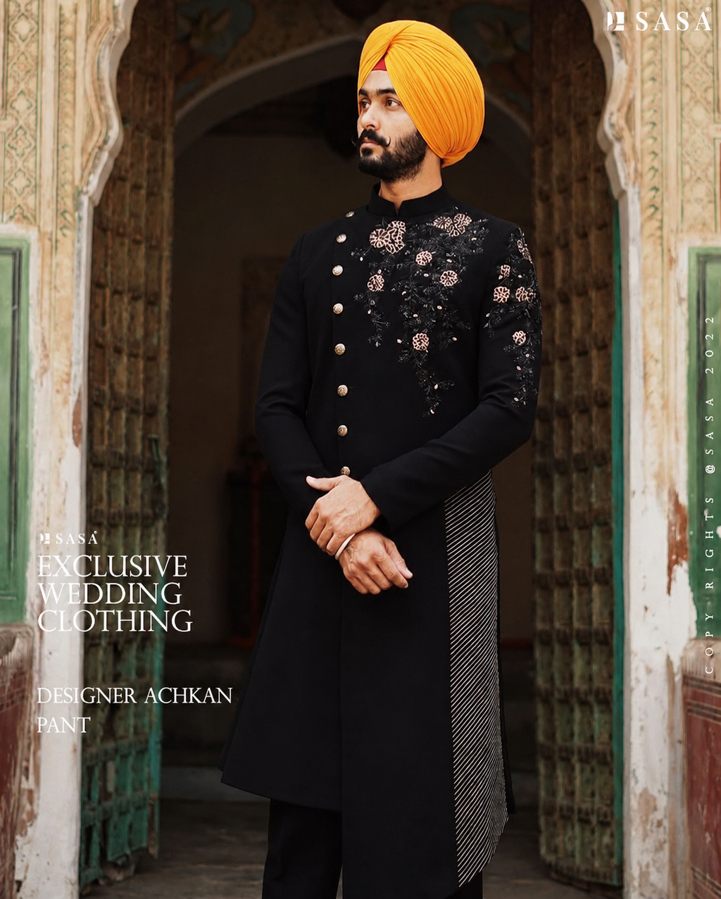 Royal Black Designer Achkan with Contemporary Wedding Elegance Style