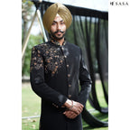 Royal Black Achkan with Golden Embroidery and Timeless Elegance
