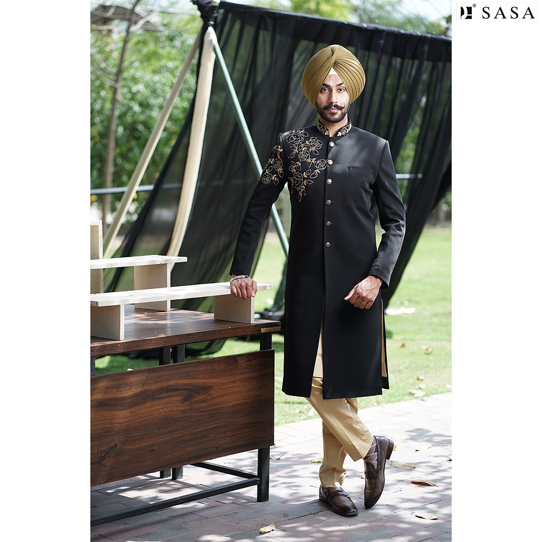 Royal Black Achkan with Golden Embroidery and Timeless Elegance