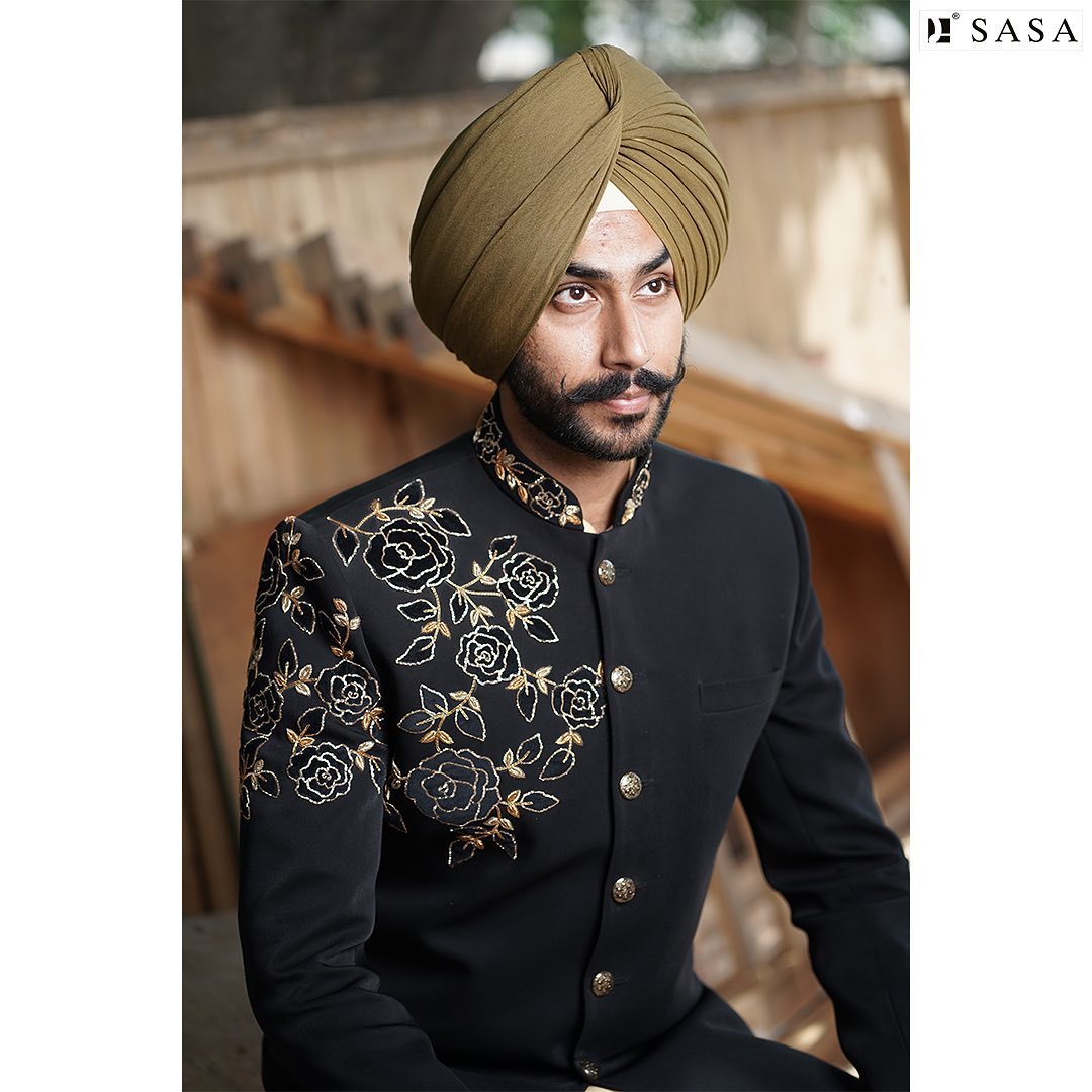 Royal Black Achkan with Golden Embroidery and Timeless Elegance