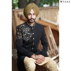 Royal Black Achkan with Golden Embroidery and Timeless Elegance
