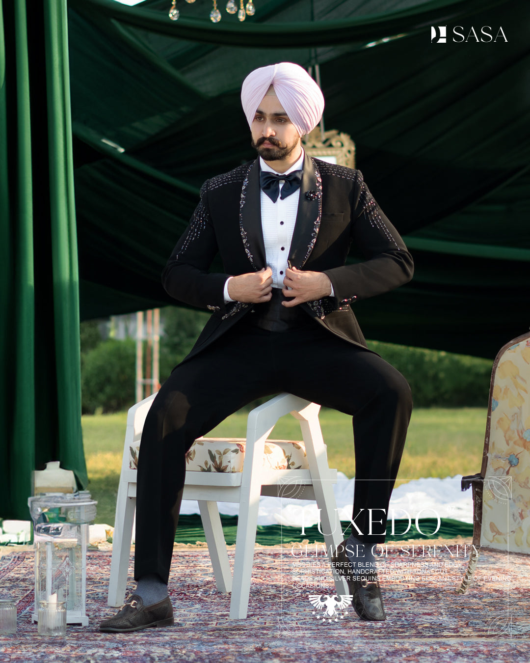 Black Color 2pc Tuxedo Pant