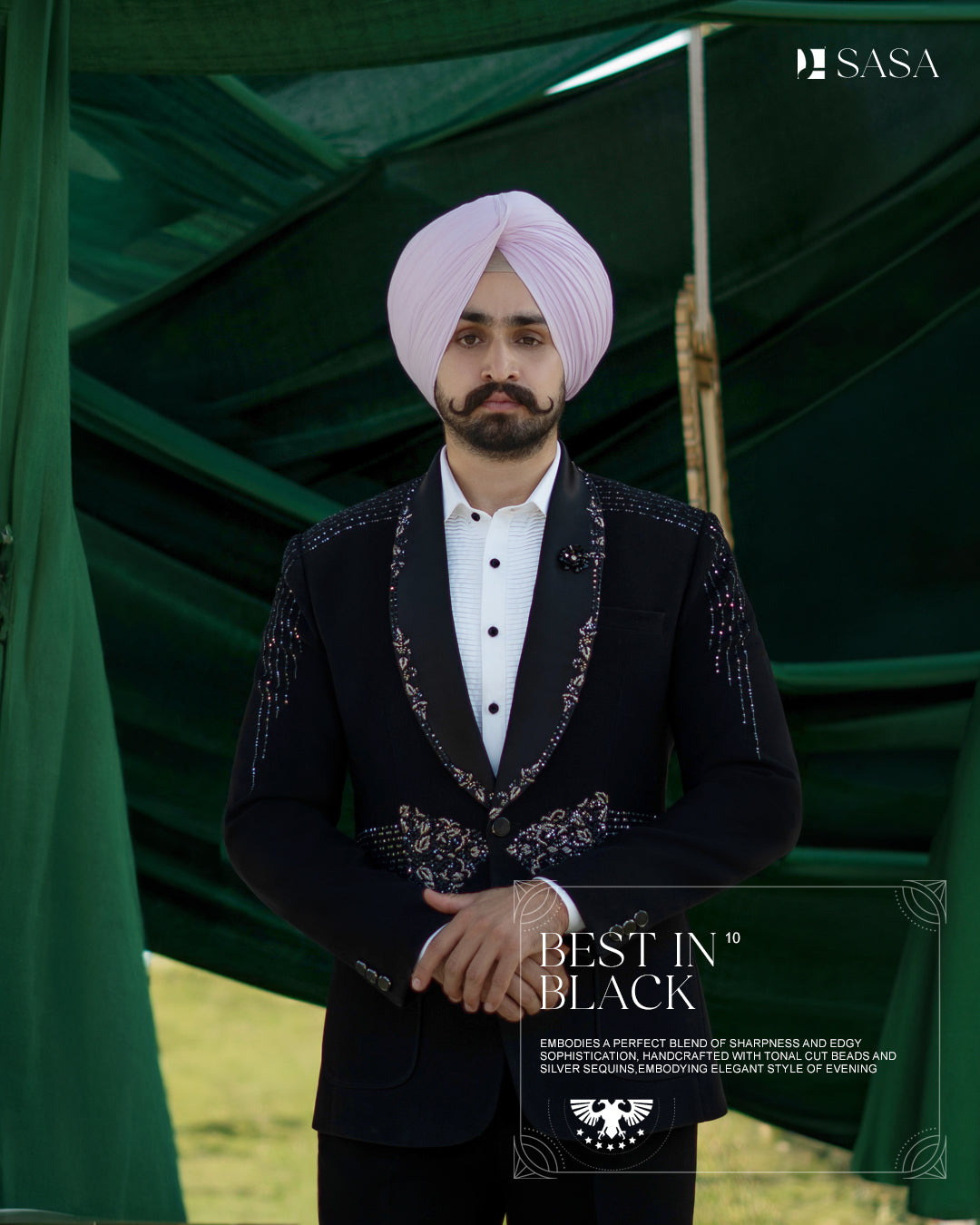 Black Color 2pc Tuxedo Pant