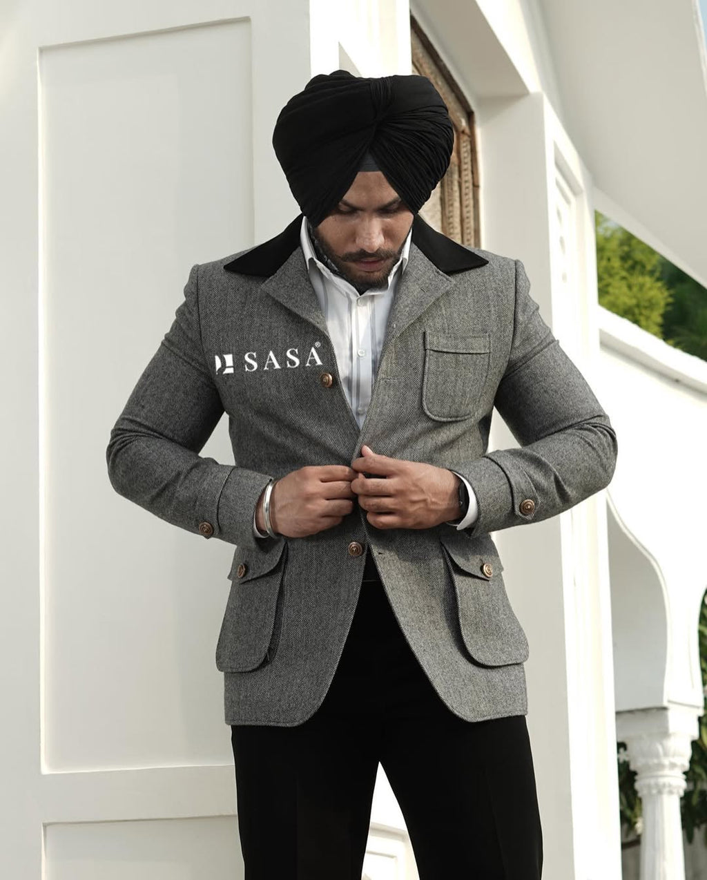 Charcoal Grey Designer Blazer Set