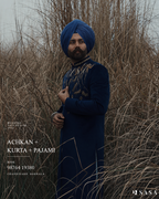 Royal Navy Blue Achkan with Elegant Handcrafted Wedding Detailing